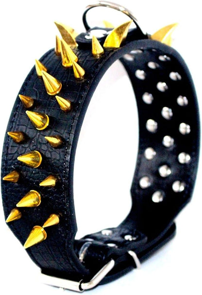 Serijoars Spiked Studded Dog Collar, PU Leather Dog Collar, Adjustable Pet Collars for Medium or Large Breed Pet (S, Black4)