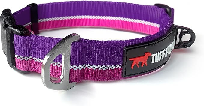 Tuff Pupper Heavy Duty Dog Collar | Tough Dogs Collar | Reflective Collars with Aluminum D-Ring Leash Clip | Separate ID Tag Attachment Keeps Engraved Dog Tags Quiet | Easy Sizing for All Breeds