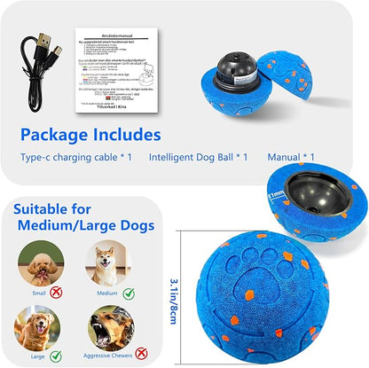 Interactive Dog Ball, Automatic Moving, Bouncing Chew Toys, Wicked Balls with 3 Modes, E-TPU Vibrating Dog Ball for Medium and Large Dogs, IP54 Waterproof, Birthday Gifts for Dogs(Blue)
