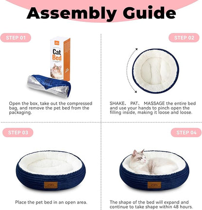 Zerbuger 20in Washable Cat Beds for Indoor Cats - Round Donut Pet Bed for Cats, Small Dogs, Puppy, Kitten - Anti-Slip Bottom, Calming Bed Gift - Navy Blue
