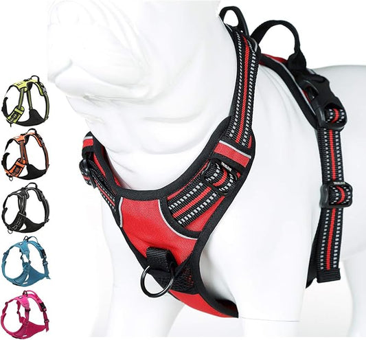 JUXZH Truelove No Pull Dog Harness with Easy Control Handle and 2 Leash Attachments,Reflective Adjustable Pet Vest