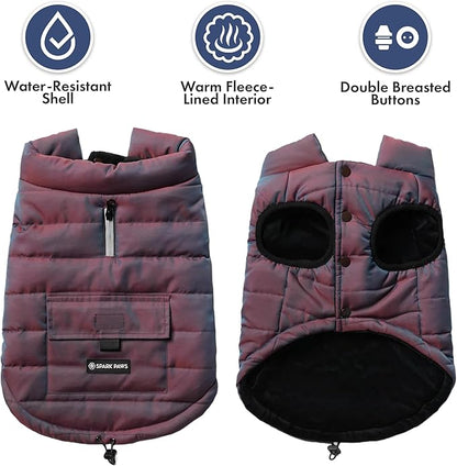 Spark Paws Dog Winter Jacket, Water-Resistant Coat, Warm Reflective Windproof Fleece-Interior, for Medium and Large Dogs - Cosmic - 3XL