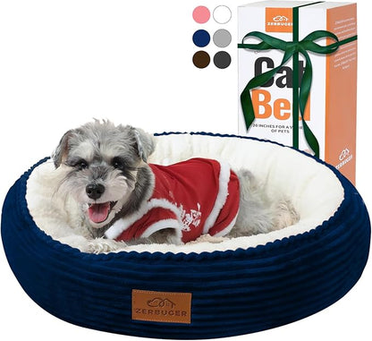 Zerbuger 23in Round Cat Dog Bed for Large Medium Small Dogs Cats, Machine Washable Sleeping Sofa, Non-Slip Bottom Breathable Soft Calming Pet Cuddler for Indoor/Outdoor/Car/Cage, Navy Blue