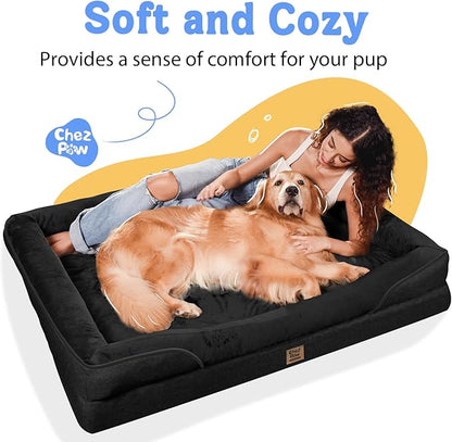 Orthopedic Extra Large Dog Bed - XXL Washable Memory Foam Giant Pet Couch Sofa with Removable Cover Waterproof Bolster for Large Size Dogs, 42x30