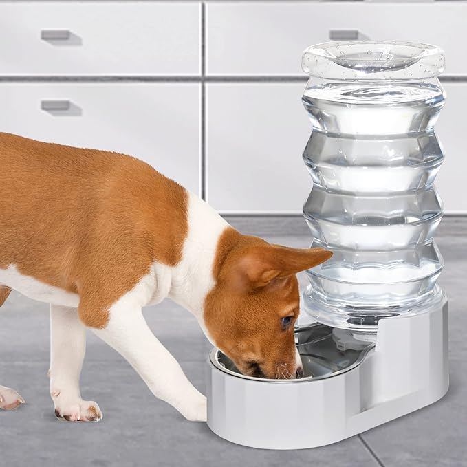 RIZZARI Large Gravity Water Dispenser: 8L Auto-Refill Stainless Steel Dog Water Feeder with Triple Filter - No Spill and BPA-Free - for Large or Active Dogs & Multi-Dog Households - Porch - Garden