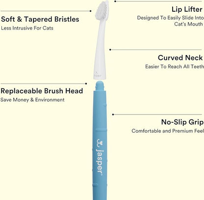 Jasper Microbrush Vet Approved Cat Toothbrush, Soft-Bristled Toothbrush Kit for Felines & Small Dogs, Non-Slip Handle with 2 Replaceable Tooth Brush Heads, Use with Cat Toothpaste