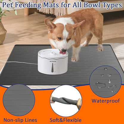 31.8"x23.8" Extra Large Pet Food Mat, Silicone Dog Mats for Food and Water, XL Nonslip Pet Feeding Mats for Floors,Dog Cat Bowl Mat with Raised Edges, Dark Gray