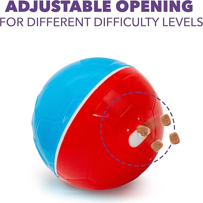 amicus Mini - Crazy Ball Dispenser - Pet Toy - Interactive Treat Dispensing - pet Ball to Keep Them Busy - Slow Feeder - 100g/3.5 oz - Red/Blue