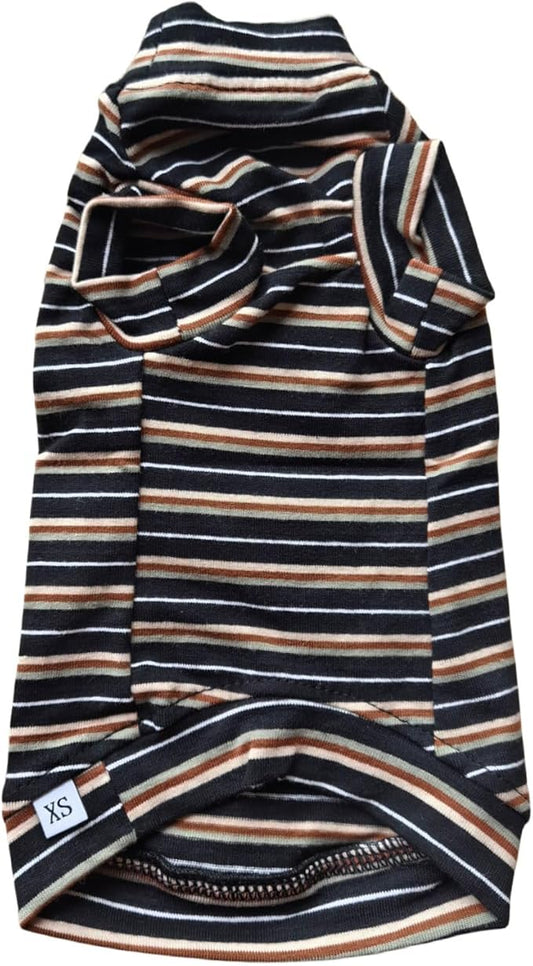 Vintage Stripes Sphynx Hairless Cats Shirt Cotton Cat Turtleneck Pet Clothes Kitten T-Shirts with Sleeves for Sphynx Cats (Vintage Black, X-Small)
