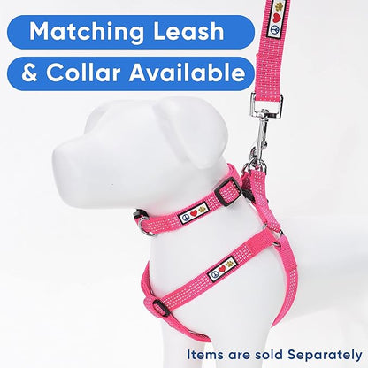 Pawtitas Reflective Step-in Dog Harness – Adjustable No-Pull Vest for Puppies to Seniors, Safe & Comfortable, L Pink