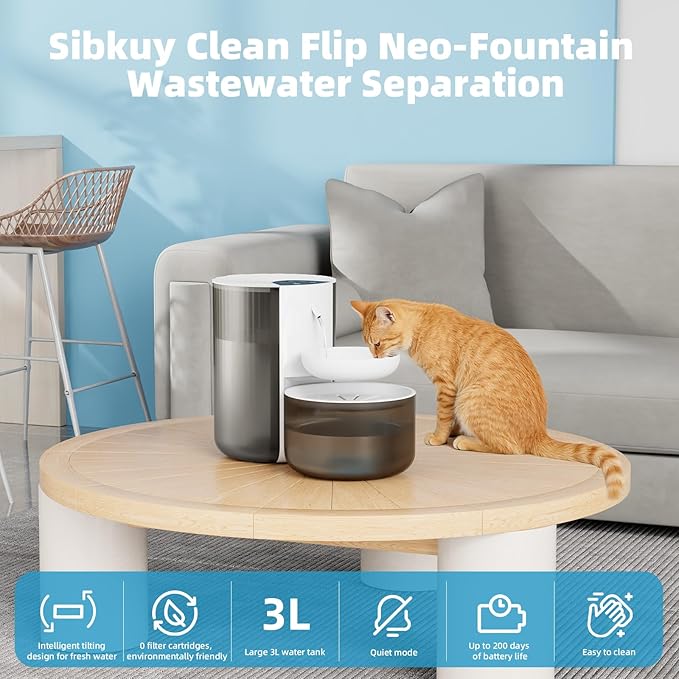 Wireless Cat Water Fountain No Filters, Automatic Wastewater Separation Pet Water Fountains for Cats Indoor, Quiet 3.5L Cat Dog Water Dispenser Rechargeable Kitty Drinking Fountains - for Pets