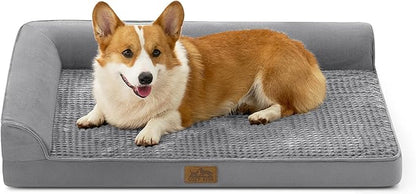 COZY KISS Orthopedic Dog Bed for Large Medium Size Dog, Dogs Crate Bed, L Shaped Foam Anti-Slip Bottom Pet Cat Sofa with Washable Removable Cover, Suitable for Pet Up to 75 lbs, 36x27x6.5 inch, Grey
