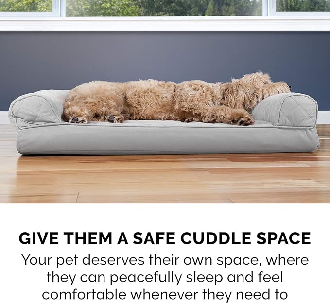 Furhaven Orthopedic Dog Bed for Large/Medium Dogs w/ Removable Bolsters & Washable Cover, For Dogs Up to 55 lbs - (Quilted) Silver Gray, Large