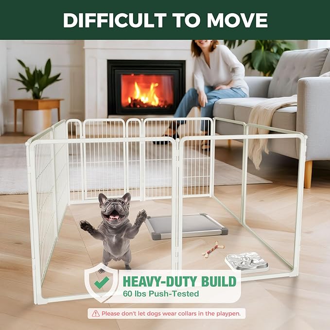 FXW Acrylic & Wire Mesh Indoor Dog Playpen, Heavy Duty 32 Inch 8 Panels Metal Dog Pen for Small and Medium Dogs, White│Patented