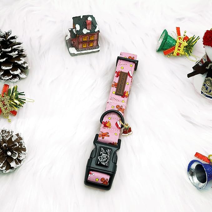 Elegant little tail Christmas Dog Collar, Pet Collar Cotton Soft Gingerbread Man Winter Dog Collars Holiday with Quick Release Buckle Pet Puppy Collar for X-Small Puppy