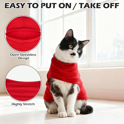 EXPAWLORER Soft Cat Sweater - Sweaters for Cats Only Warm Kitten Clothes, Fall and Winter Pet Coat Pullover Design, Fleece Sweatshirt Clothing Also for Puppy Small Dogs, Bright Red M