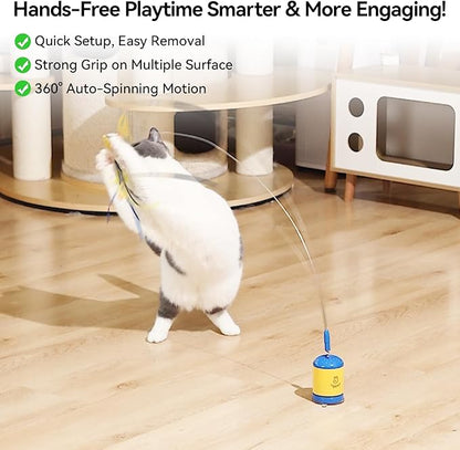 Migipaws Interactive Automatic Cat Teaser Wand Toy with Strong Suction Cup, 70cm Flexible Wire & DIY Bending Design, Rechargeable Cat Exercise Toy with Auto Timer for Indoor Cats(Blue)