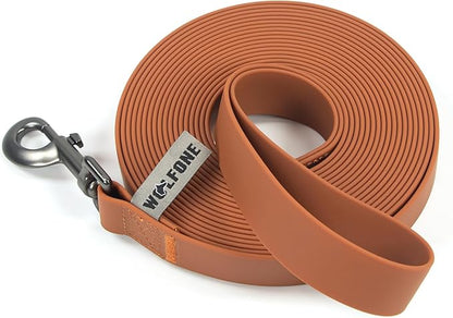 Wolfone 20ft Brown Long Leash - Waterproof Training Dog Leash for Recall, Swimming, Camping, Beach, Hunting, Walking（6m*25mm*2.3mm）