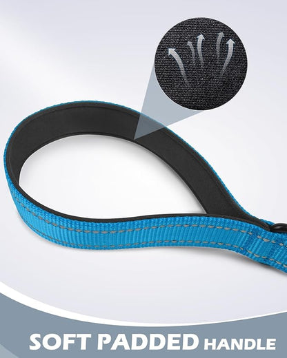 Joytale Strong Short Dog Leash 1FT, 1.2 Inch Wide, Heavy Duty, Padded Handle for Traffic Control, Reflective Leash for Medium and Large Dogs Walking Training, Aqua Blue