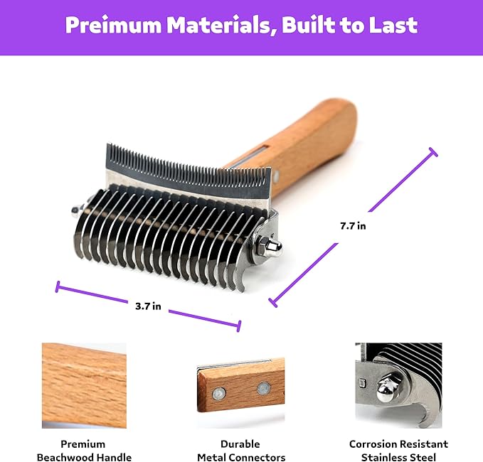 Poodoodle 2 in 1 Undercoat Rake for Dogs and Cats, Professional Grooming Brush Dematting & Shedding Comb to Remove Loose Hair, Matted Fur Efficiently, Perfect for Poodle, Doodle & All Long Haired Pets