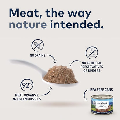 ZIWI Peak Wet Cat Food – All Natural, High Protein, Grain Free, Limited Ingredient, with Superfoods (Beef, Case of 12, 6.5oz Cans)