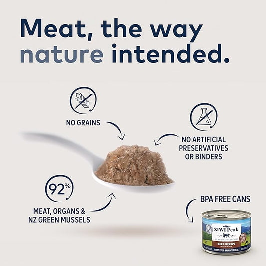 ZIWI Peak Wet Cat Food – All Natural, High Protein, Grain Free, Limited Ingredient, with Superfoods (Beef, Case of 12, 6.5oz Cans)