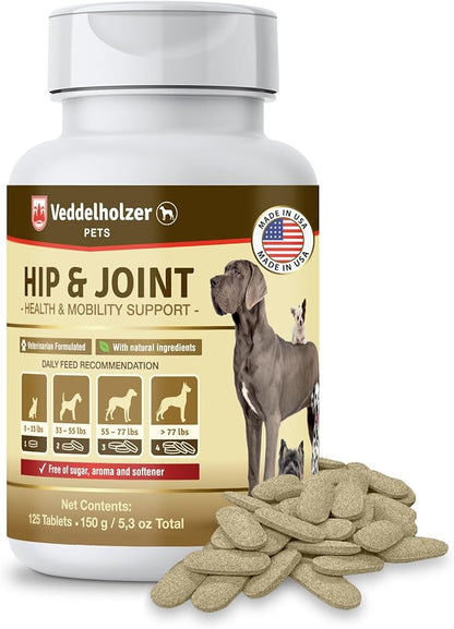 Veddelholzer Dog Joint Supplement Tablets – Hip & Joint Support with Glucosamine, Chondroitin, MSM & Turmeric – Mobility, Flexibility & Comfort Aid for Large & Small Breeds – Vet Recommended