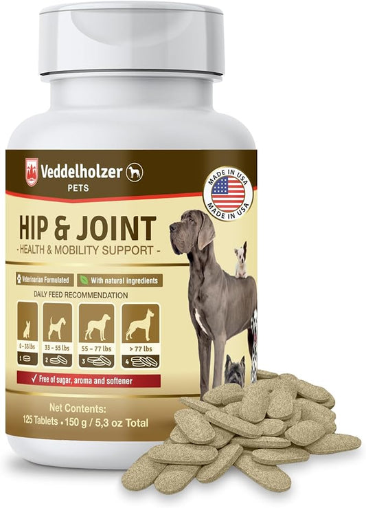 Veddelholzer Dog Joint Supplement Tablets – Hip & Joint Support with Glucosamine, Chondroitin, MSM & Turmeric – Mobility, Flexibility & Comfort Aid for Large & Small Breeds – Vet Recommended