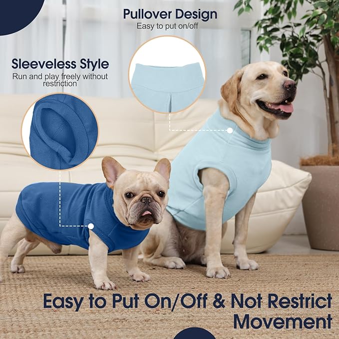 IECOii 2 Pack Fleece Sweaters for Dachshunds - Warm Cold Weather Coat & Stretchy Fleece Vest with Leash Hole, Cozy Pet Sweatshirt for Daily Wear, Machine Washable (Size L, Dark Blue & Light Blue)