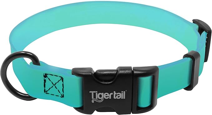 Tiger Tail Medium Teal Dog Collar | Waterproof and Odor-Proof for Active Pets | Durable, Anti-Mat, and Lightweight Design | Made with Premium Coated Nylon | Suitable for Medium Breed Dogs