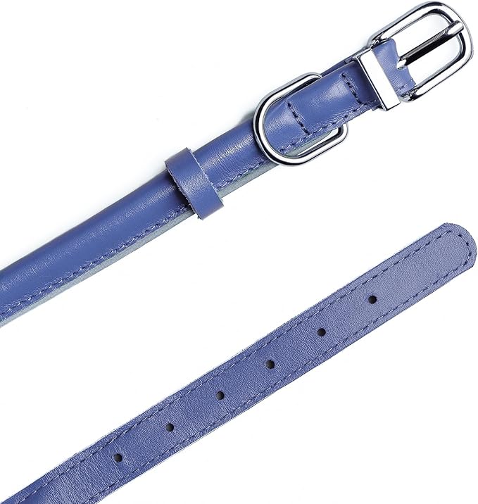 OOPSDOGGY Rolled Leather Dog Collar Reflective Roll Collars for Small Medium Large Dogs Puppy (Blue, XS, 8''- 11'')