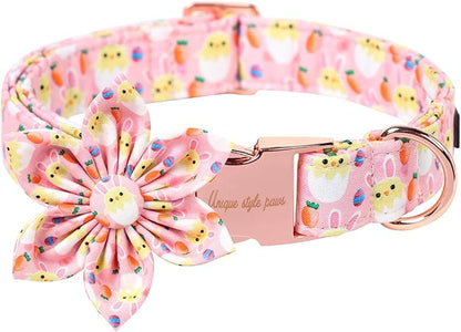 Unique style paws Easter Dog Collar with Bow Easter Eggs Chicken Collar with Flower for Small Medium Large Boys Girls Dogs