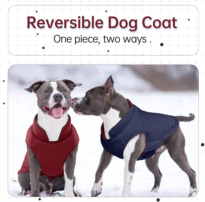 Lelepet Reversible Dog Coat Waterproof Dog Jacket Windproof Puffer Vest for Winter Warm Lightweight Coats for Small Dogs Adjustbale Hook & Loop Pet Apparel with Leash Hole, Shih Tzu, Wine Red, S