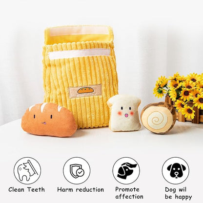 Hollypet Squeaky Dog Toy, Interactive Plush Hide and Seek Dog Toys for Small Medium Sized Dogs and Non-Aggressive Chewers, Puppy Teeth Clean Chew Toys, Bread