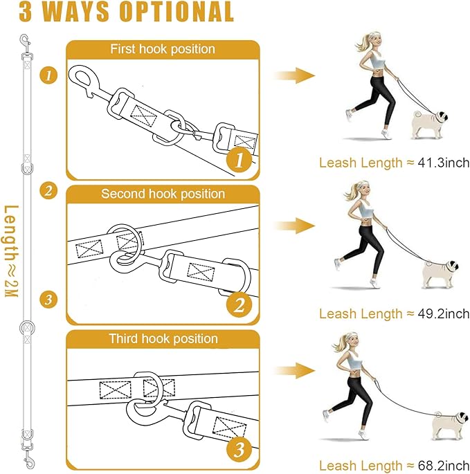 Dog Leash-Multifunctional Double Ended,for Obedience Training Or Distance Work Easy to Use,Lightweight,Soft&Durable Convertible Hands Free,Crossbody,Over Shoulder (Pink, 2M*2.5CM)
