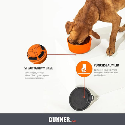 Dog Bowl with Spill-Proof Travel Lid – 7.5" x 3.75", 1.3 lb, 7-Cup Capacity, BPA-Free, Rust-Proof, Shock-Resistant, Stackable, Dishwasher Safe, Leak-Resistant Nesting Lid – Orange