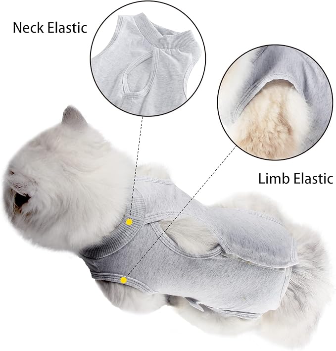 Cat Recovery Suit for Male and Female Surgical Post Surgery Soft Cone Onesie Shirt Clothes Neuter Licking Protective Diapers Outfit Cover Kitten Spay Collar(S, White)