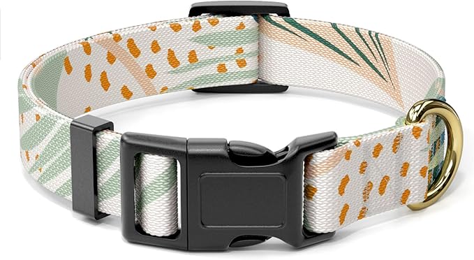Rnivvi Dog Collar for Large Dogs, Cute Boho Heavy Duty Adjustable Puppy Collar with Quick Release Buckle for Girl & Female, Pet Accessories for Walking Running, L Length 1" Width, Tropical Leaves