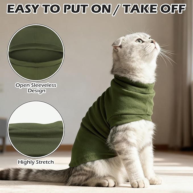 EXPAWLORER Soft Cat Sweater - Sweaters for Cats Only Warm Kitten Clothes, Fall and Winter Pet Coat Pullover Design, Fleece Sweatshirt Clothing Also for Puppy Small Dogs, Army Green S