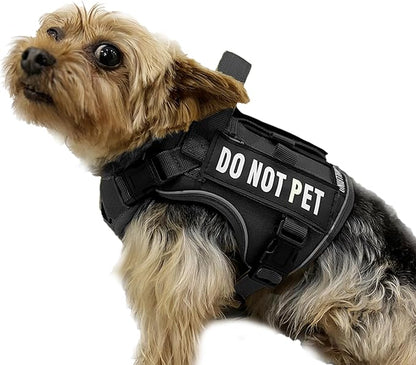 Tactical Dog and Cat Harness for XS and Small Puppy, Air Pet Vest No Pull with Reflective Do Not Pet Patches, Breathable Dog Molle Vests for Training Walking Hunting Black