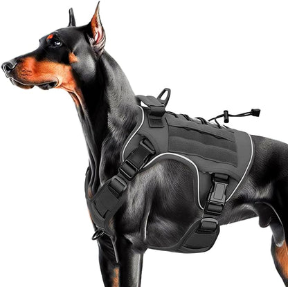 Heavy-Duty Tactical Dog Harness for Large Dogs, No Pull Adjustable Reflective Pet Vest with Molle System, K9 Military-Grade Control for Service Training, Outdoor & 10+ Breeds, Gray, Large