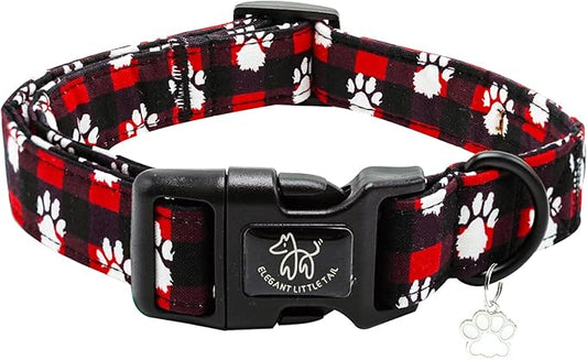Elegant little tail Christmas Dog Collar, Pet Dog Collar Cotton Soft Red Plaid Winter Dog Collars Holiday with Quick Release Buckle Pet Puppy Collar for X-Small Puppy