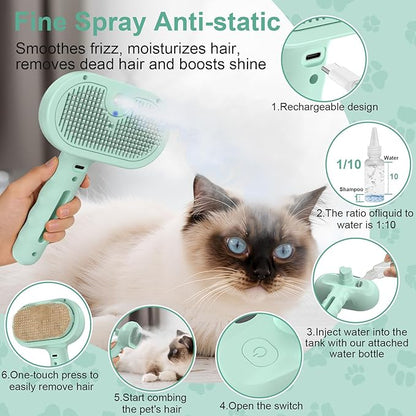 Dog Brush Cat Brushes for Shedding,Pet Steam Brush for Dogs Cats Spray Hair Removal Comb Steam Grooming for Long Short Haired Pets,Anti-Static Self Cleaning Grooming Tool Removes Loose Hair,green