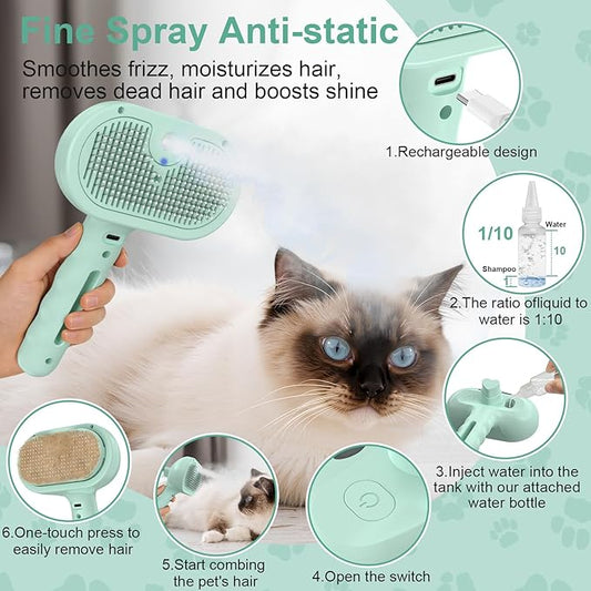 Dog Brush Cat Brushes for Shedding,Pet Steam Brush for Dogs Cats Spray Hair Removal Comb Steam Grooming for Long Short Haired Pets,Anti-Static Self Cleaning Grooming Tool Removes Loose Hair,green