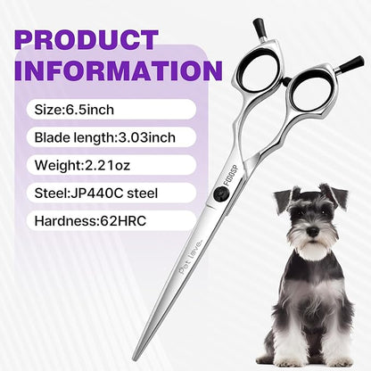 Straight Grooming Scissors for Dogs at Home 6.5 in Professional Dog Hair Scissor Trimming Small Dogs Pet Cat Shears Japan 440C Symmetric Handle Light Weight for Cutting Body Leg Hairs(6.5)