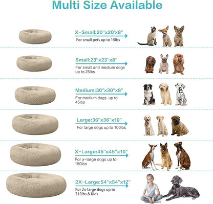 SAVFOX Plush Calming Donut Dog Beds for Small Dogs, Medium, Large & X-Large Breeds, Comfy Cuddler Dog Bed and Cat Bed in Faux Fur, Washable, Multiple Sizes S-XXL
