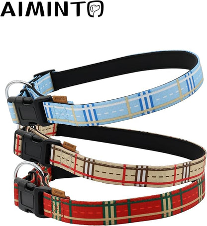 Dog Collar, Cute Stripe Pattern, Neoprene Padded and Adjustable Collar with Quick Release Buckle, Reinforced Structure (L (Neck 18-28", Width 1"), Stripe Blue)