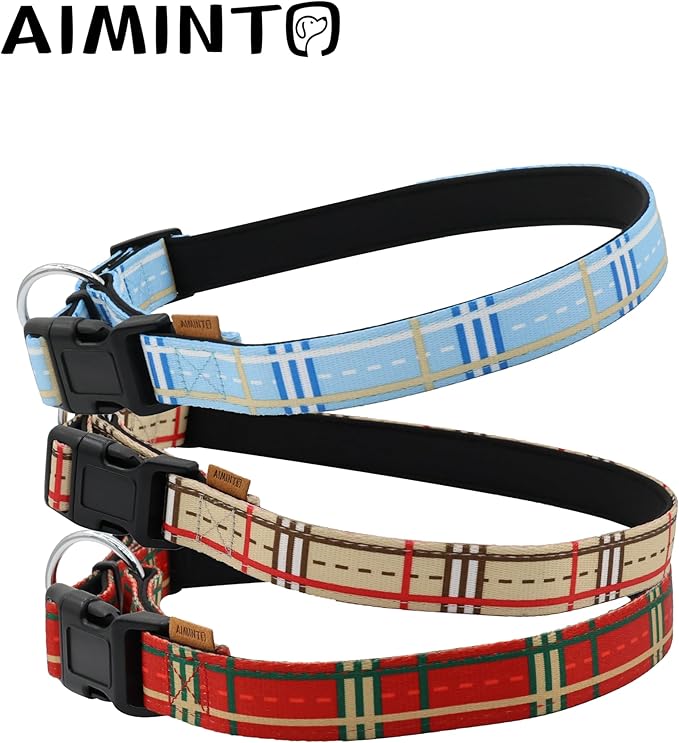 Dog Collar, Cute Stripe Pattern, Neoprene Padded and Adjustable Collar with Quick Release Buckle, Reinforced Structure (L (Neck 18-28", Width 1"), Stripe Red)