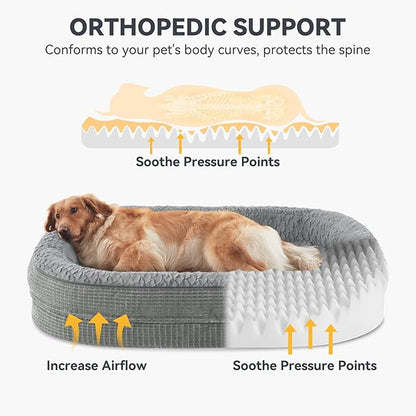 JOEJOY Orthopedic Dog Bed for Medium Dogs, Egg-Crate Memory Foam Pet Bed with Bolster Sides, Waterproof Lining, Removable Washable Cover & Non-Slip Bottom, Light Grey