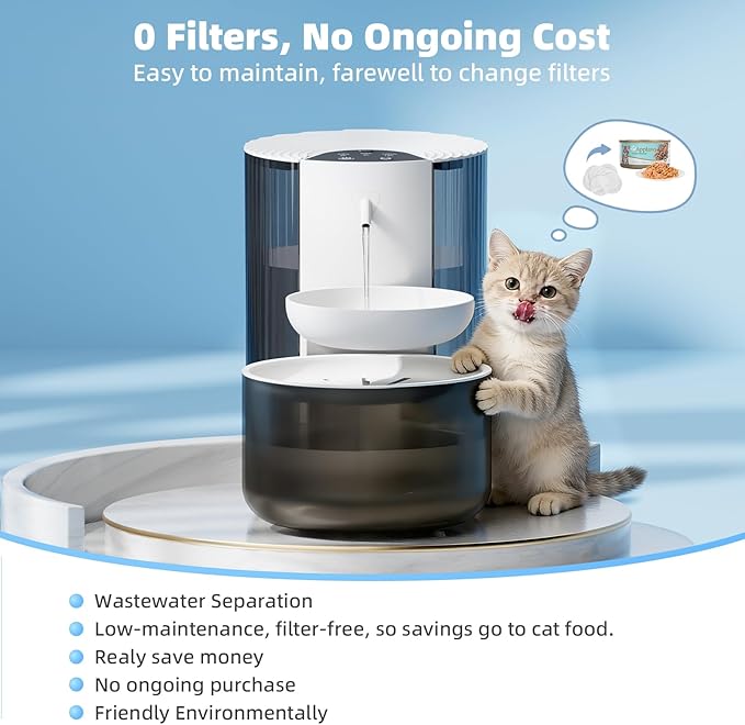 Wireless Cat Water Fountain No Filters, Automatic Wastewater Separation Pet Water Fountains for Cats Indoor, Quiet 3.5L Cat Dog Water Dispenser Rechargeable Kitty Drinking Fountains - for Pets